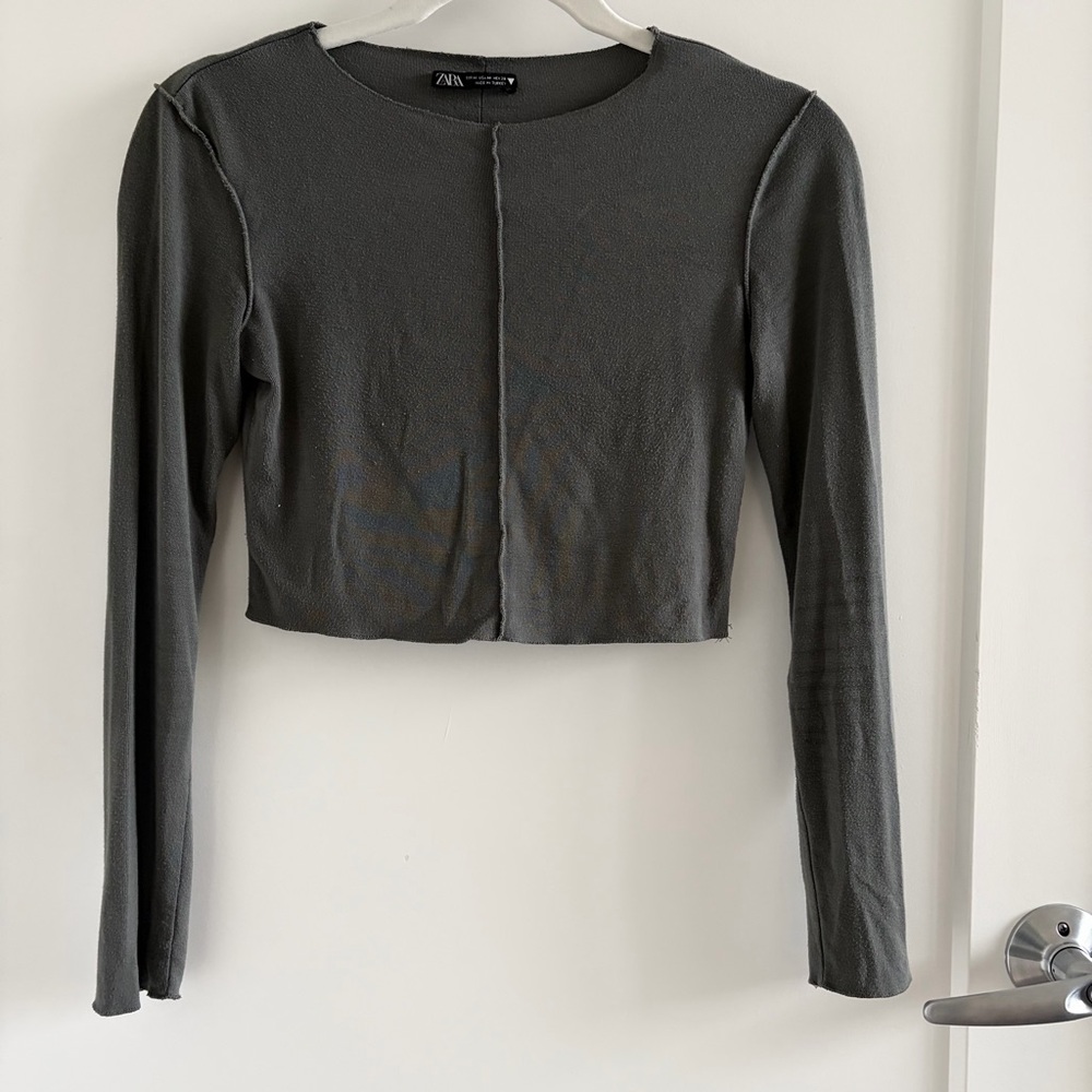Zara grayish green Long Sleeve Crop Top
